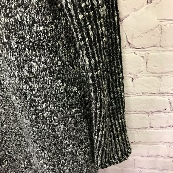 Splendid Open Knit Black White Texture Cardigan Faux Leather Trim Shawl Collar S - Picture 10 of 13